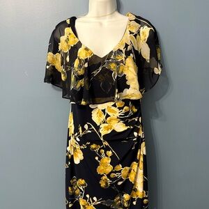 Connected Apparel Navy and Yellow Floral knee length Dress